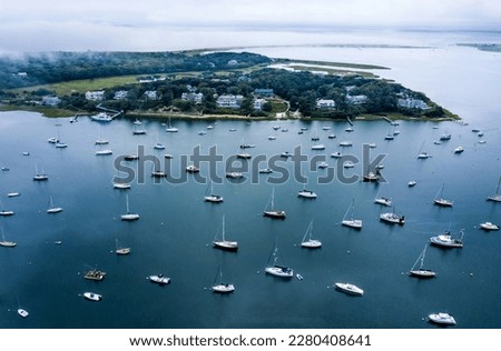 Cape Cod sailboats on a foggy summer day 