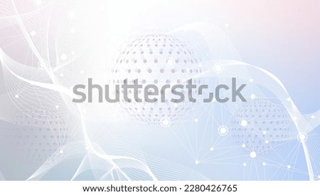 Modern scientific background with hexagons, lines and dots. Wave flow abstract background. Molecular structure for medical, technology, chemistry, science. Vector illustration Royalty-Free Stock Photo #2280426765