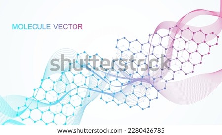 Modern science background with lines, dots and hexagons. Wave flow abstract background. Molecular structure for medical, technology, chemistry, science. Vector illustration Royalty-Free Stock Photo #2280426785