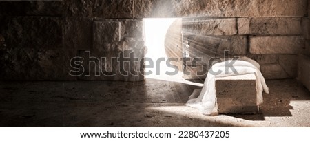 Empty tomb while light shines from the outside. Jesus Christ Resurrection. Christian Easter concept. Royalty-Free Stock Photo #2280437205