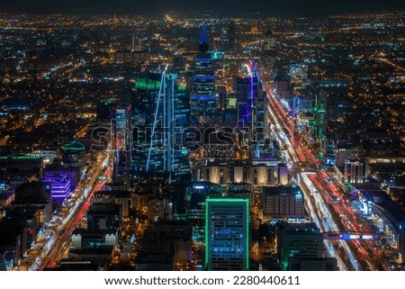 Night panorama of downtown of Riyadh city, Al Riyadh, Saudi Arabia Royalty-Free Stock Photo #2280440611