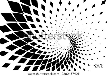 Abstract Black and White Geometric Pattern with Squares. Spiral-like Spotted Tunnel. Contrasty Halftone Optical Psychedelic Illusion. Vector. 3D Illustration Royalty-Free Stock Photo #2280457401