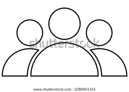 People, team, three person group icon, flat style black color outline, simple avatar design, vector symbol object for UI, app, web, mobile, laser grave. Vector illustration isolated background.