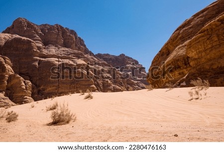 Inside the Wadi Rum desert, a valley cut into the sandstone and granite rock in southern Jordan.