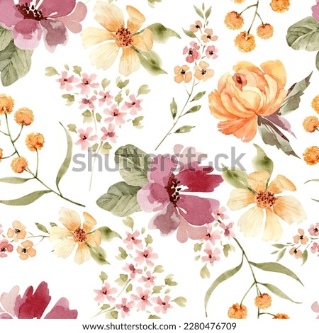  Seamless pattern with delicate flowers. watercolor illustration isolated on white background.