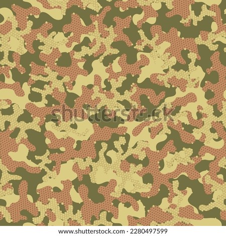 Autumn Seamless Circle Vector Texture. Khaki Repeated Fashion Graphic Camouflage. Green Camouflage Seamless Pattern. Camouflage Clothing Desert Repeated Army Graphic Background. Camoflage