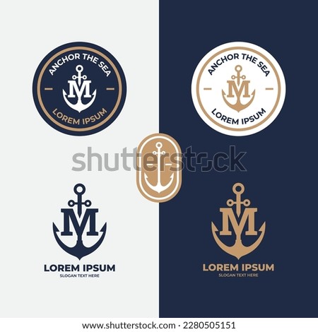 Anchor logo concept, marine retro emblems with anchor, Anchor icon, Line anchor shield luxury logotype Royalty-Free Stock Photo #2280505151