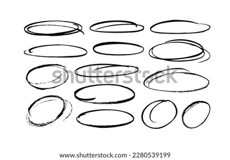 Set of hand drawn doodle ellipses. Scribble ovals and bubbles to circle and highlight text. Collection of different brush drawn black circles. Marker round elements isolated on white background. Royalty-Free Stock Photo #2280539199