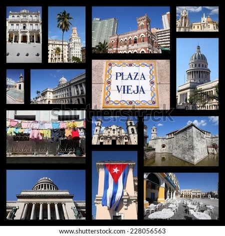 Havana, Cuba photos collage - travel memories photo collection. Images of Capitolio, the cathedral and colonial architecture.