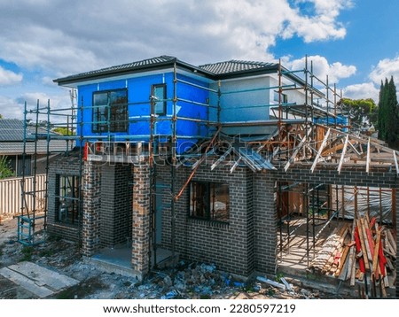 Construction of a Brick Veneer town houses in Melbourne Victoria Australian Suburbia  Royalty-Free Stock Photo #2280597219