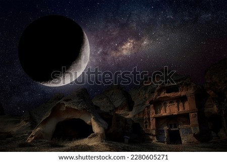 Earth, moon, stars, ruins and ecological environment