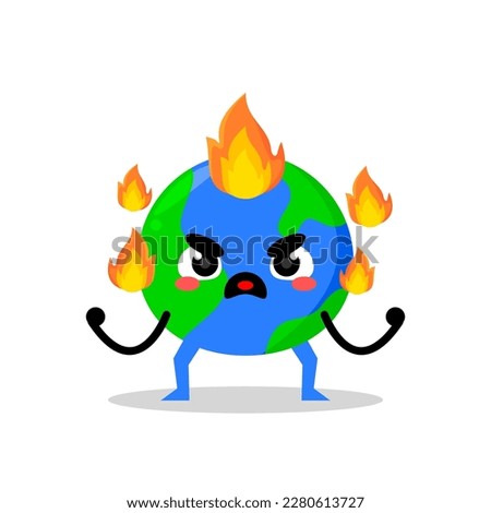 angry earth cute mascot illustration. burning mascot vector illustration.