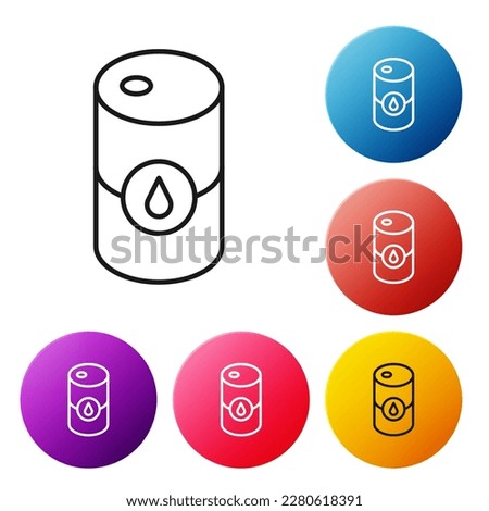Black line Barrel oil icon isolated on white background. Set icons colorful circle buttons. Vector
