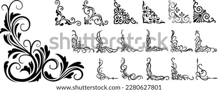 Large set of floral corners, vector ornaments, isolated background.