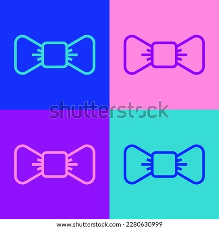 Pop art line Bow tie icon isolated on color background.  Vector