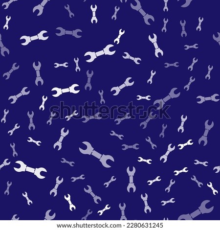 White Wrench spanner icon isolated seamless pattern on blue background.  Vector Illustration