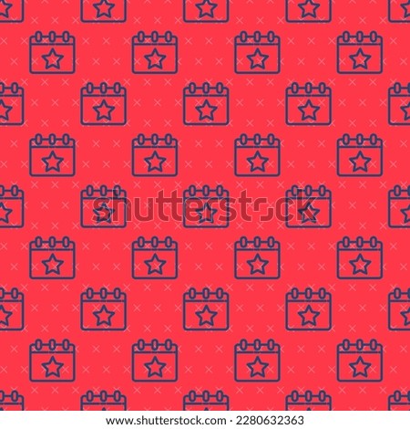 Blue line Day calendar with date July 4 icon isolated seamless pattern on red background. USA Independence Day. 4th of July.  Vector