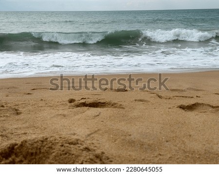 White foam wave on the beach and cloudy sky
