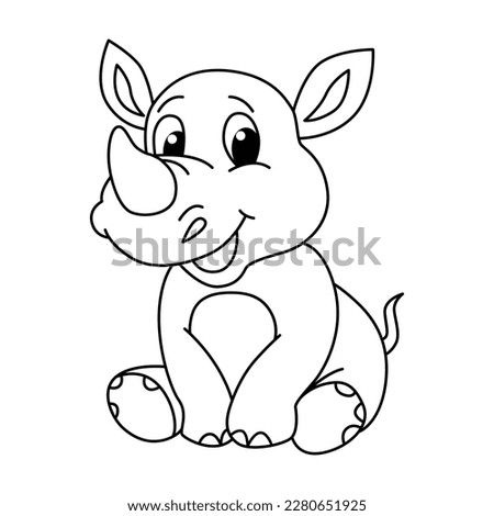 Funny rhino cartoon characters vector illustration. For kids coloring book.