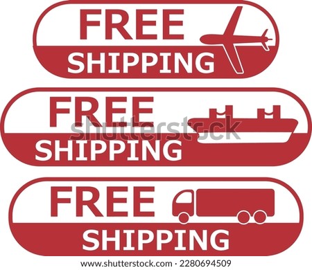 "FREE SHIPPING" banner set of 3 types (airmail, surface mail, land transport)