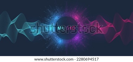 Electronic music fest summer wave poster design. Party flyer cover design concept. Distorted music wave equalizer. Abstract amplitude of sound. Vector Illustration Royalty-Free Stock Photo #2280694517