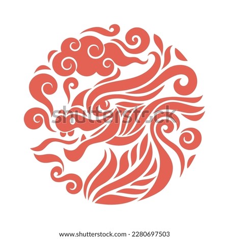 Chinese Happy New Year 2024. Year of the Dragon. Greetings card with gold Dragon on a black background, circle label