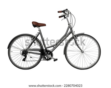 Black retro bicycle with brown saddle and handles, generic bike side view Royalty-Free Stock Photo #2280704023
