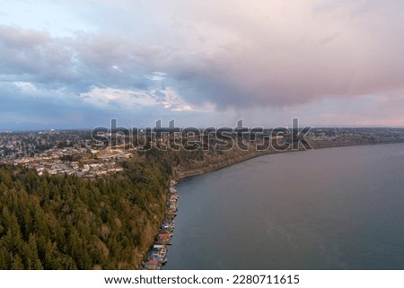 Aerial view of Defiance Point in Tacoma, Washington at sunset