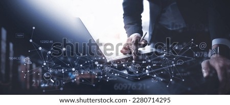 Digital marketing, online business technology, social media advertisement, business plan and strategy. Businessman with digital marketing, IoT Internet network, Digital technology, global business Royalty-Free Stock Photo #2280714295