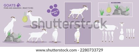 Goat vector ready to rig for animation. White mountain goat collection, multiple poses, cute character. Royalty-Free Stock Photo #2280733729