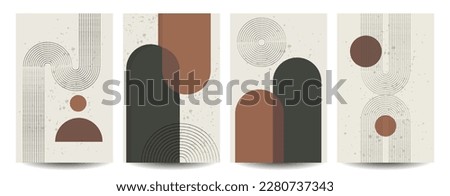 Boho background. Abstract bohemian arch and geometric shapes, modern posters for interior decor. Minimalist style, natural colors vertical banner, cover or social media posts. Vector illustration Royalty-Free Stock Photo #2280737343