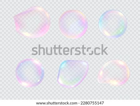 Set of realistic colorful soap bubbles. Transparent realistic soap bubbles isolated on transparent background. Vector texture. Light Gray vector cover with spots. Royalty-Free Stock Photo #2280755147