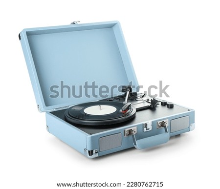 Record player with vinyl disk on white background Royalty-Free Stock Photo #2280762715