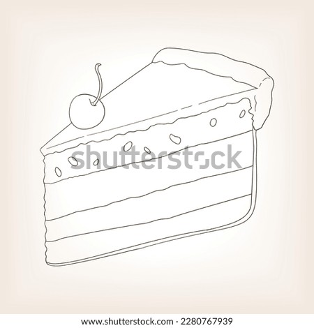 Piece of cake sketch brown style vector illustration. Old hand drawn engraving imitation.