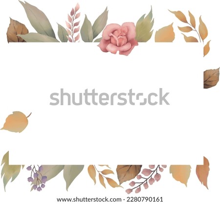 
Autumn leaves and flowers frame illustration. Isolated on white background.