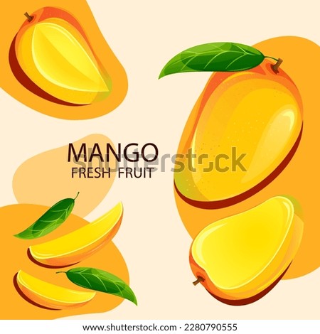 Mango background. Ripe, juicy mango fruits.Fresh, healthy fruits.Vector illustration. Royalty-Free Stock Photo #2280790555