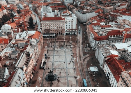 Zagreb, Croatia, 22 October 2022. Experience the charm of Croatia's capital city from a unique perspective with this stunning aerial photo captured at a 45-degree angle. 