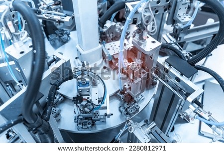 automatic pneumatic piston sucker unit on industrial machine,automation compressed air factory production Royalty-Free Stock Photo #2280812971