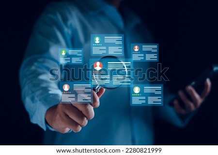Human Resources. Manager looking candidate profile, effective management and recruitment of HR, effective organizational structure, training, employment, practice. Internet Human resource management. Royalty-Free Stock Photo #2280821999