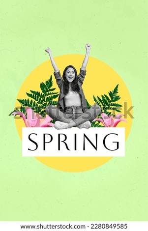 Artwork magazine collage picture of lucky lady celebrating spring coming isolated drawing background
