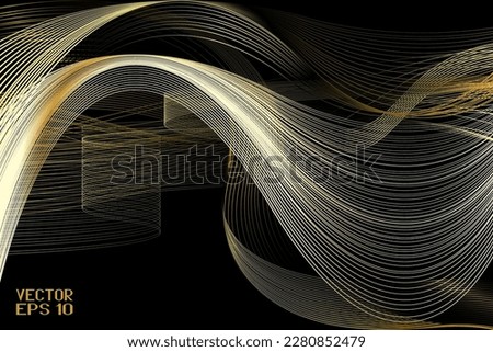 Abstract Golden and Yellow Pattern with Waves. Striped Linear Texture. Vector. 3D Illustration Royalty-Free Stock Photo #2280852479