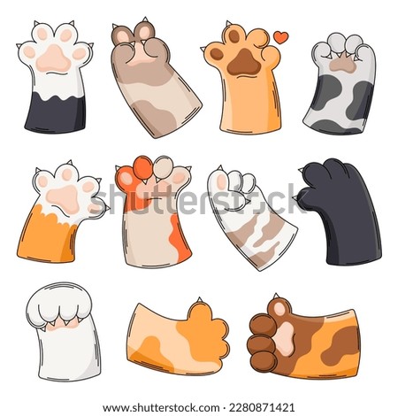 Cute cat paws vector illustration set. Cartoon cat paws clipart