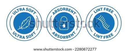 icon set of Ultra soft, Absorbent, and Lint free. Rounded outlined vector icons in blue color. Royalty-Free Stock Photo #2280872277