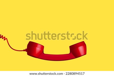 3d red vintage phone receiver isolated on yellow background. Retro analog telephone handset. Old communicate technology. object look like smile composition bottom background vector illustration Royalty-Free Stock Photo #2280894517