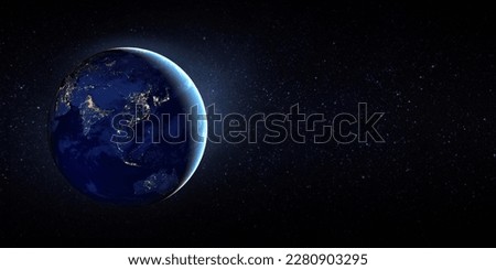 Planet earth from the space at night. Green planet or Globe on galaxy. Elements of this image furnished by NASA