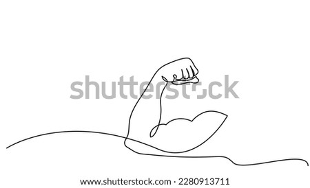 Arm shows bicep fist. Continuous one line vector drawing.