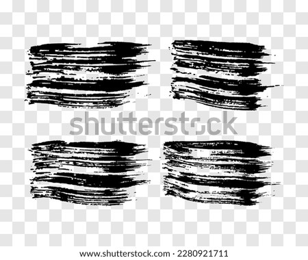 Set of four black brush strokes. Hand drawn ink spots isolated on transparent background. Vector illustration