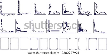 Vector Set of simple frames and decorative corners. Simple line frames with double stroke. 