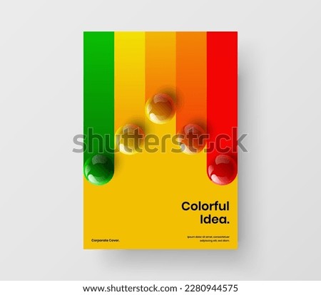 Simple front page vector design layout. Multicolored 3D spheres leaflet concept.