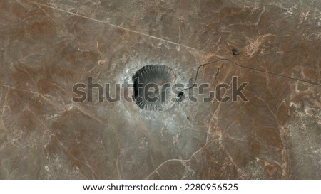 Barringer Meteor Crater looking down aerial view from above, bird’s eye view Barringer Crater, Coconino County, Arizona, USA